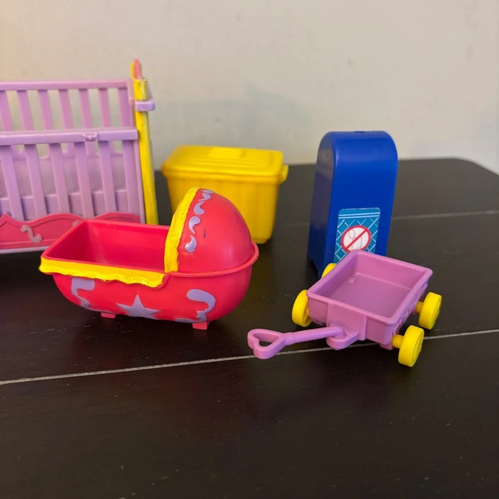Vintage Kid Kore Dollhouse Furniture Lot | Crib Rocking Horse Wagon | 8pc Set